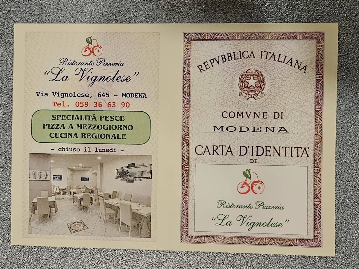 Menu di Pizzeria Ristorante La Vignolese 