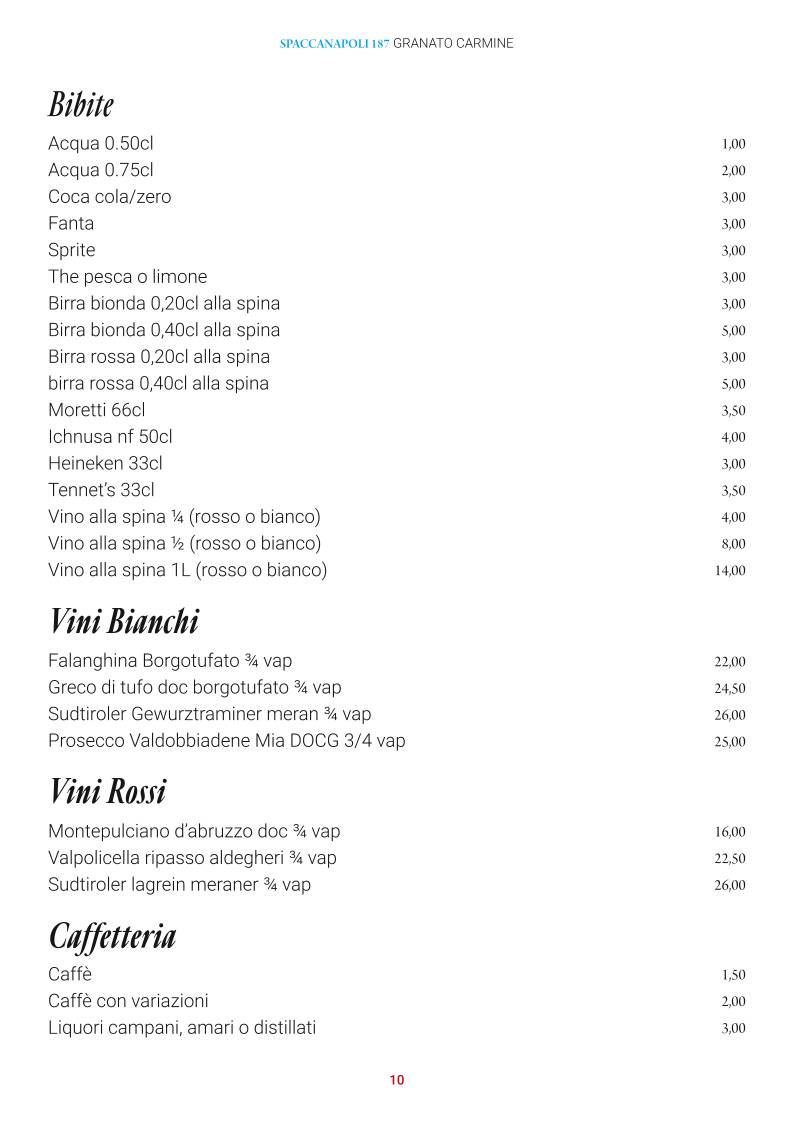 Menu di Pizzeria Ristorante Spaccanapoli 187 Granato Carmine 