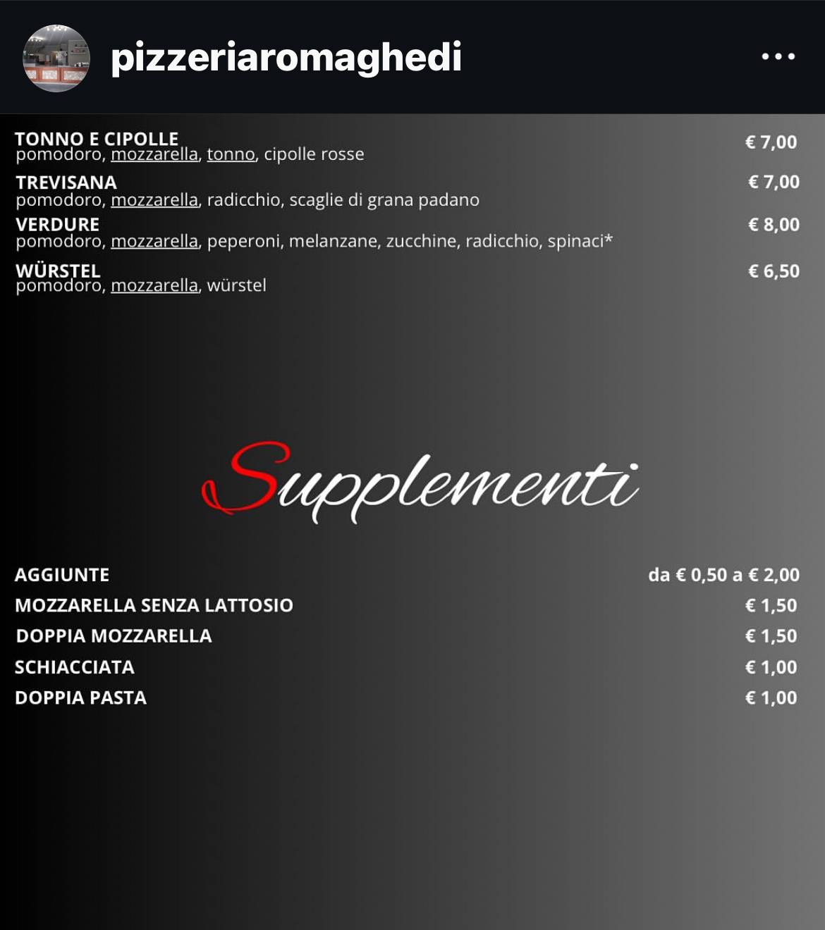 Menu di Pizzeria Roma 
