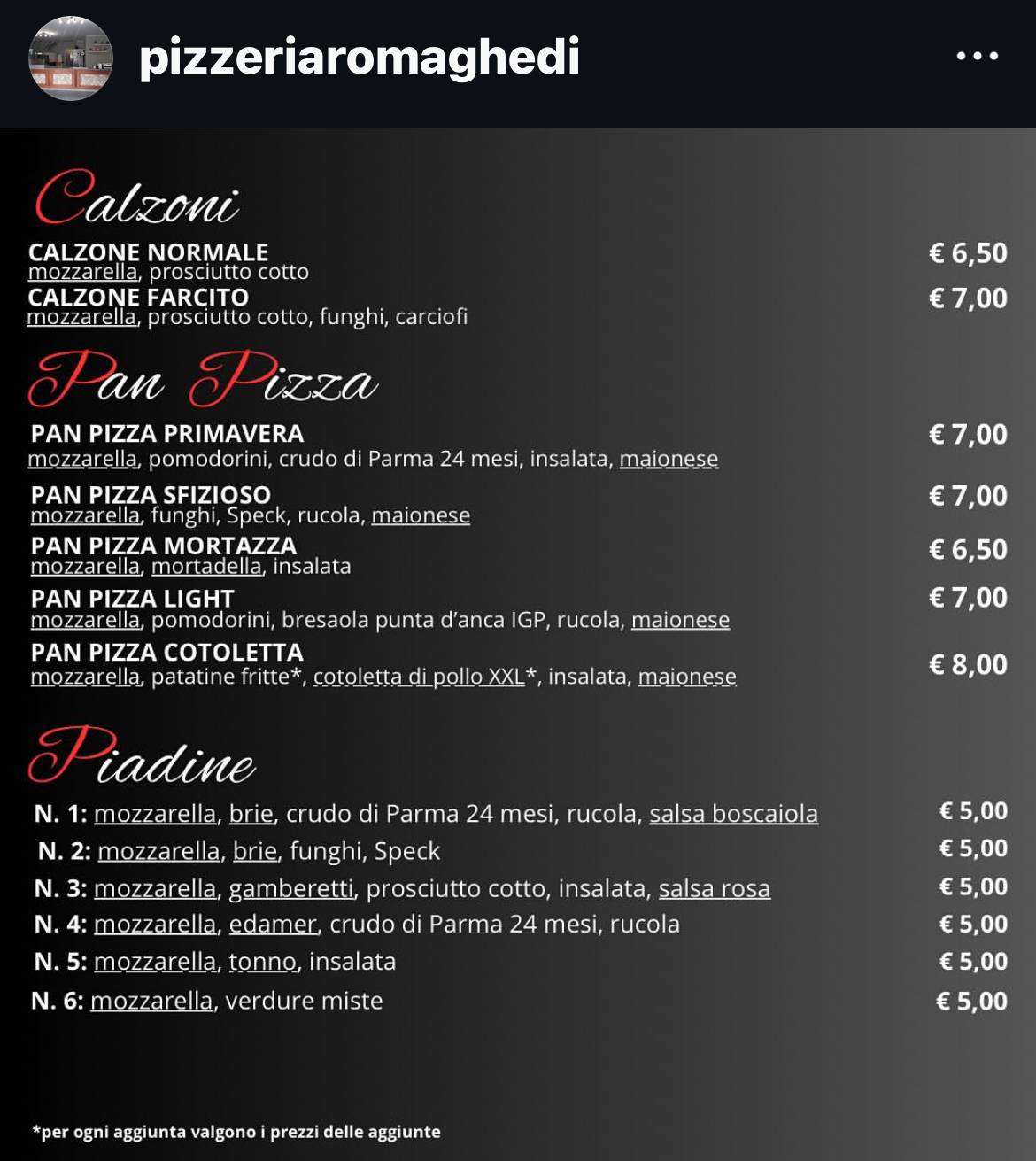 Menu di Pizzeria Roma 