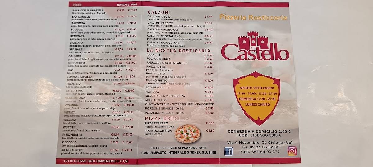 Menu di Pizzeria Rosticceria Castello 