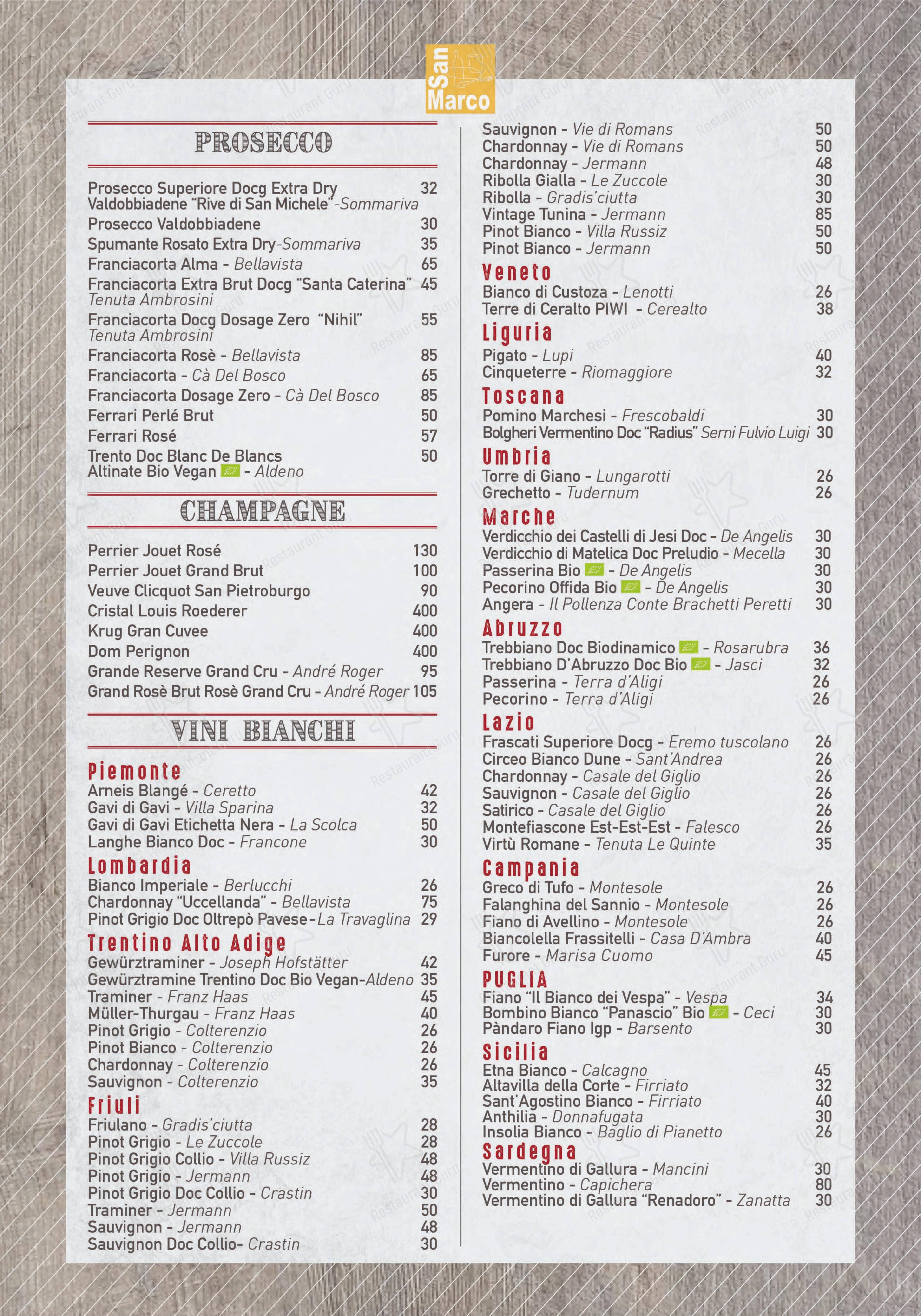 Pizzeria San Marco - Ristorante Via Tacito in Roma - Menu bar