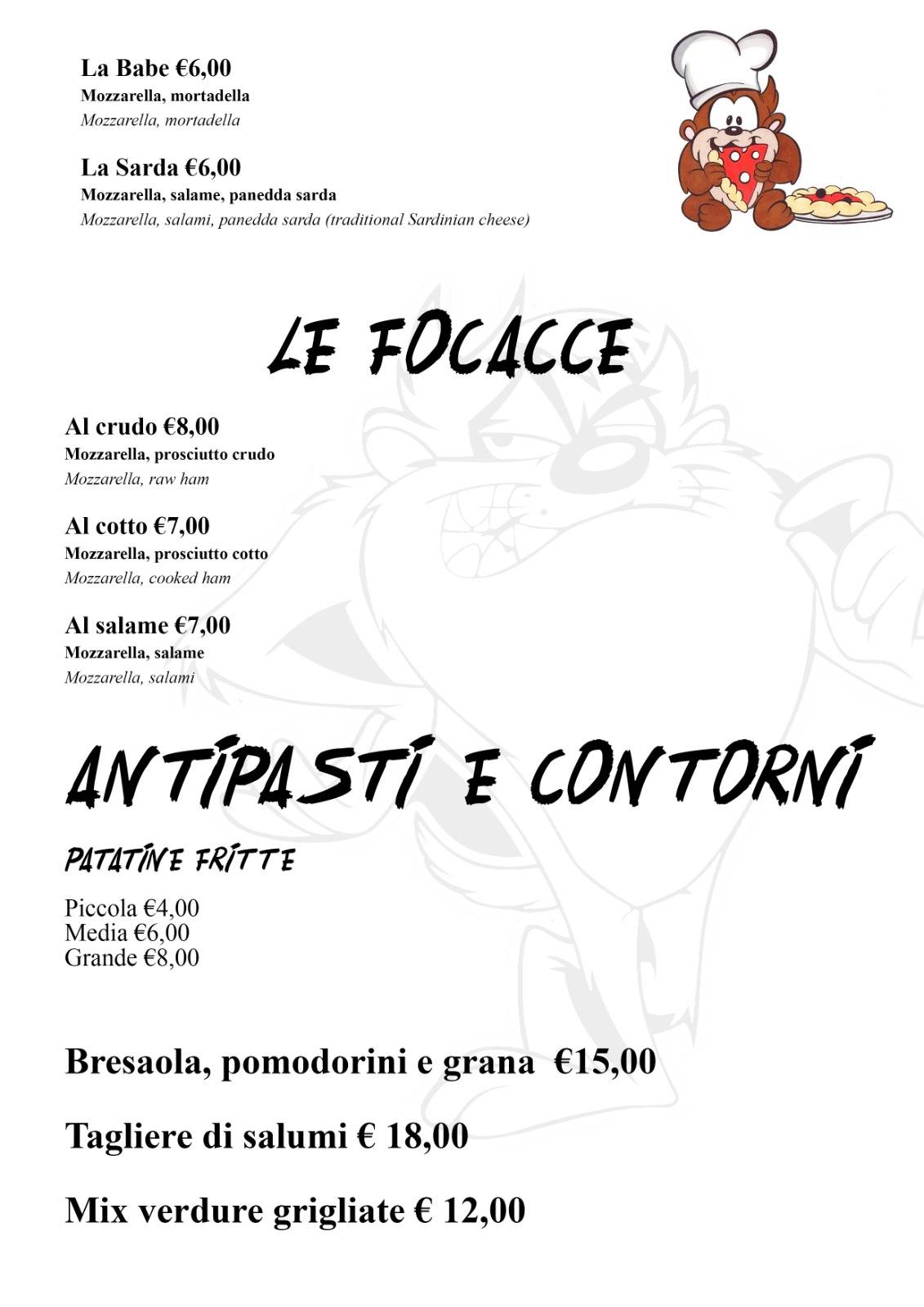 Menu di Pizzeria Taz 