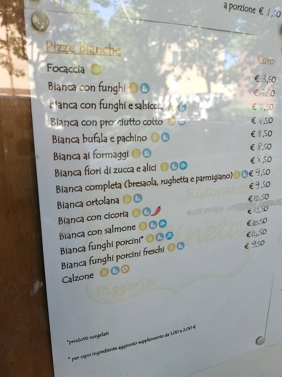Menu di Trattoria Pizzeria La Pineta 