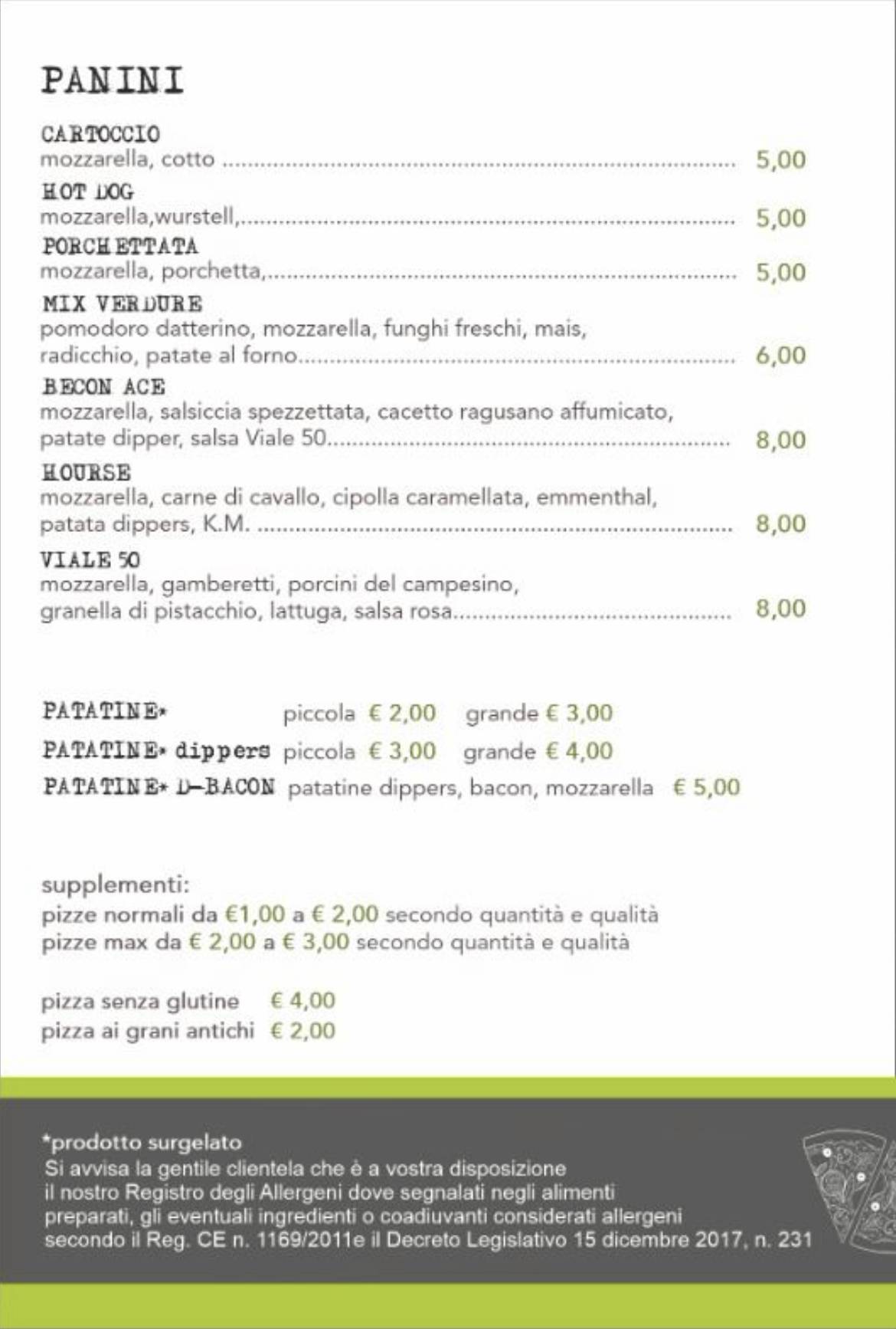 Menu di Pizzeria Viale50 