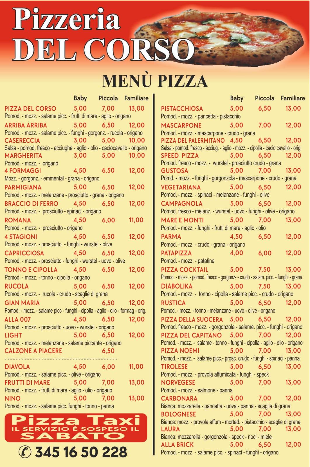 Menu di Pizzeria del Corso 