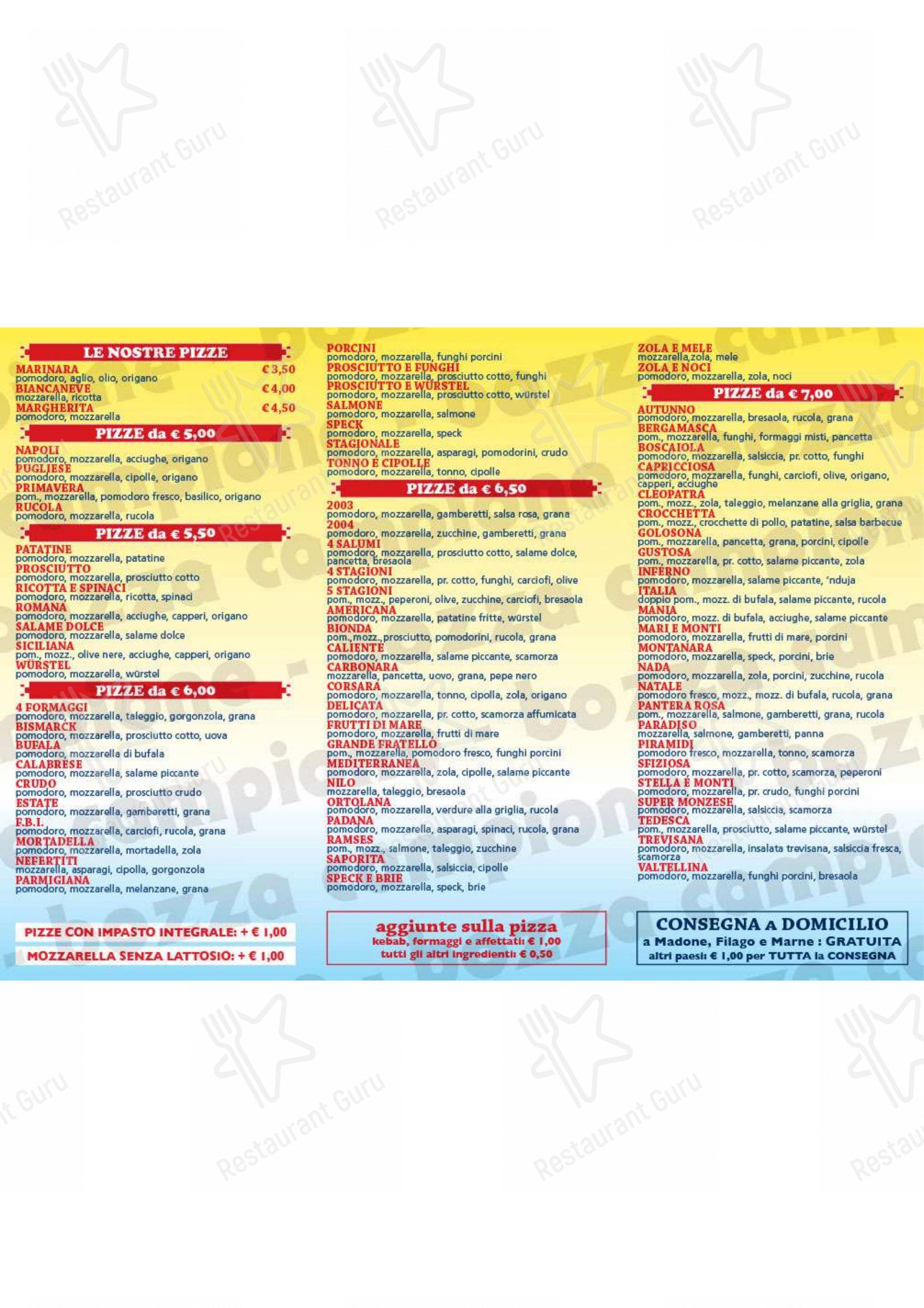 Menu per Pizzeria ristorante