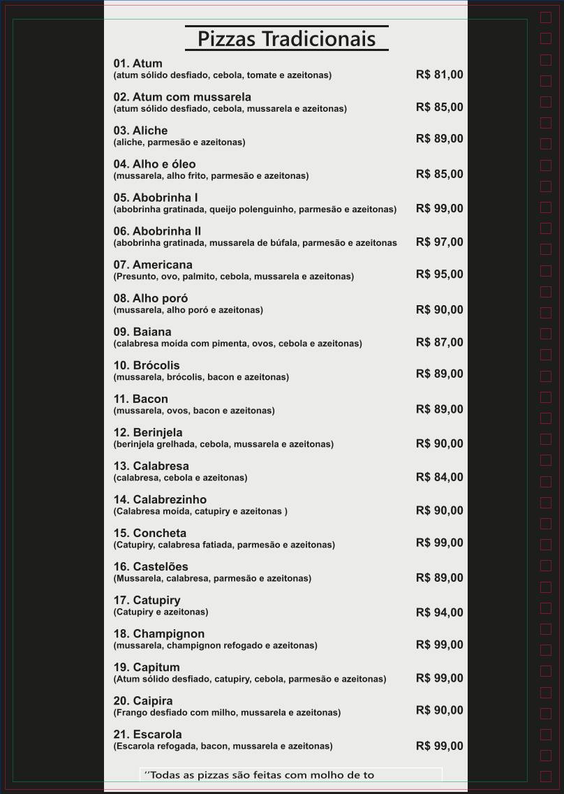 Pizzeto Restaurante e Pizzaria cardápio