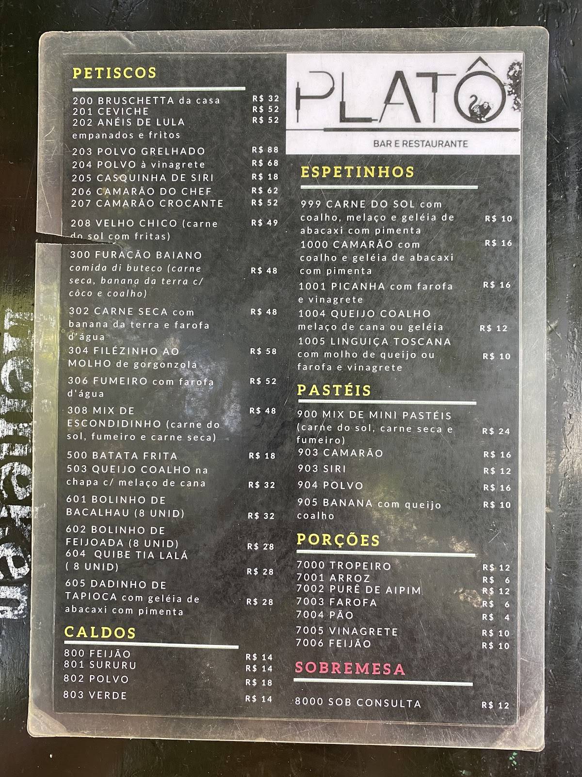 Menu em Platô Salvador pub & Bar, Salvador