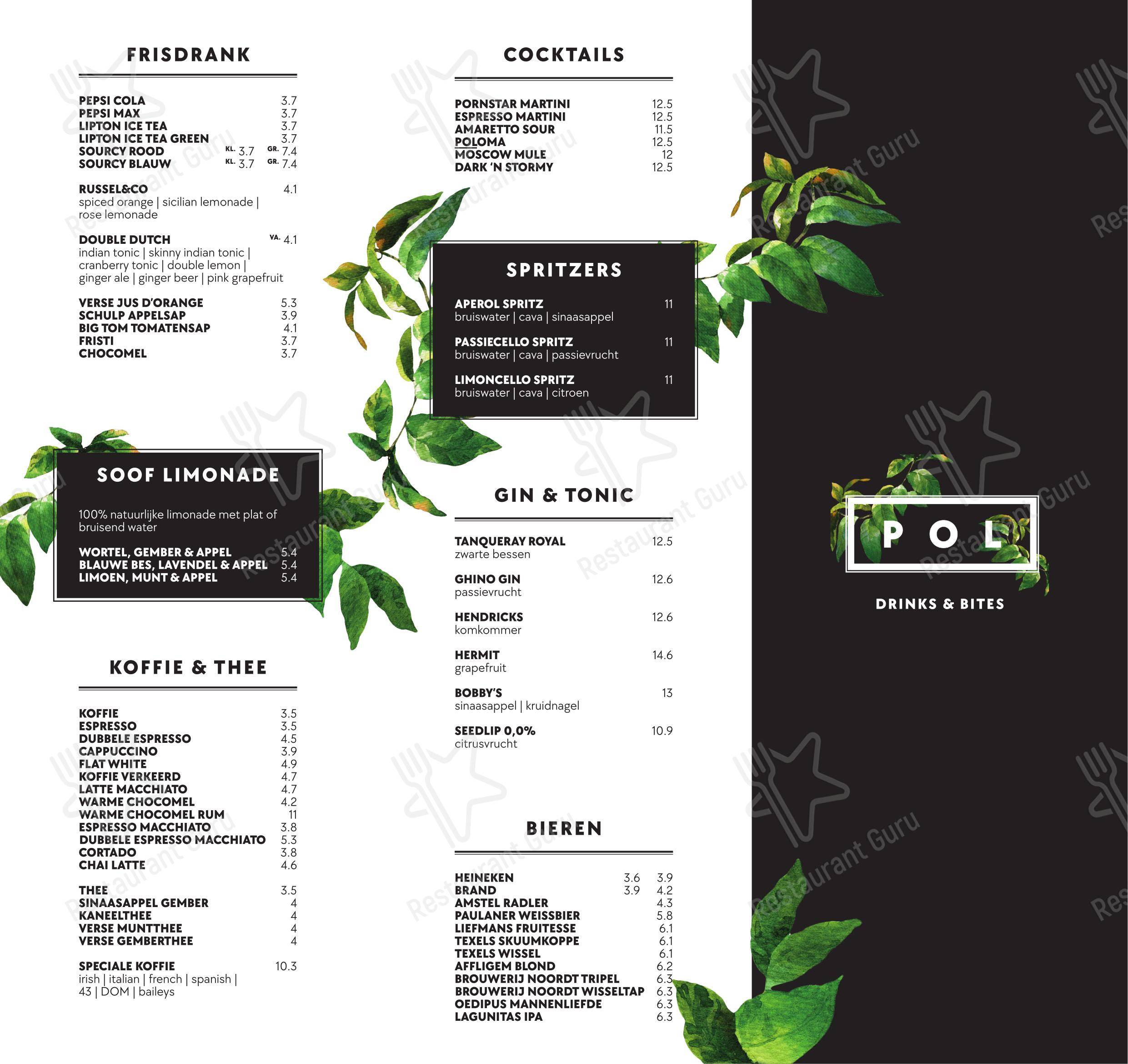 Menu bar pour Pol Rotterdam pub et bar
