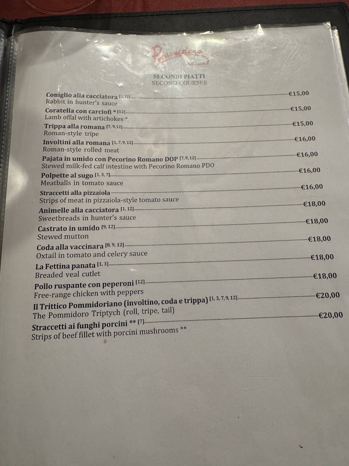 Menu di Pommidoro dal 1890 Ristorante 