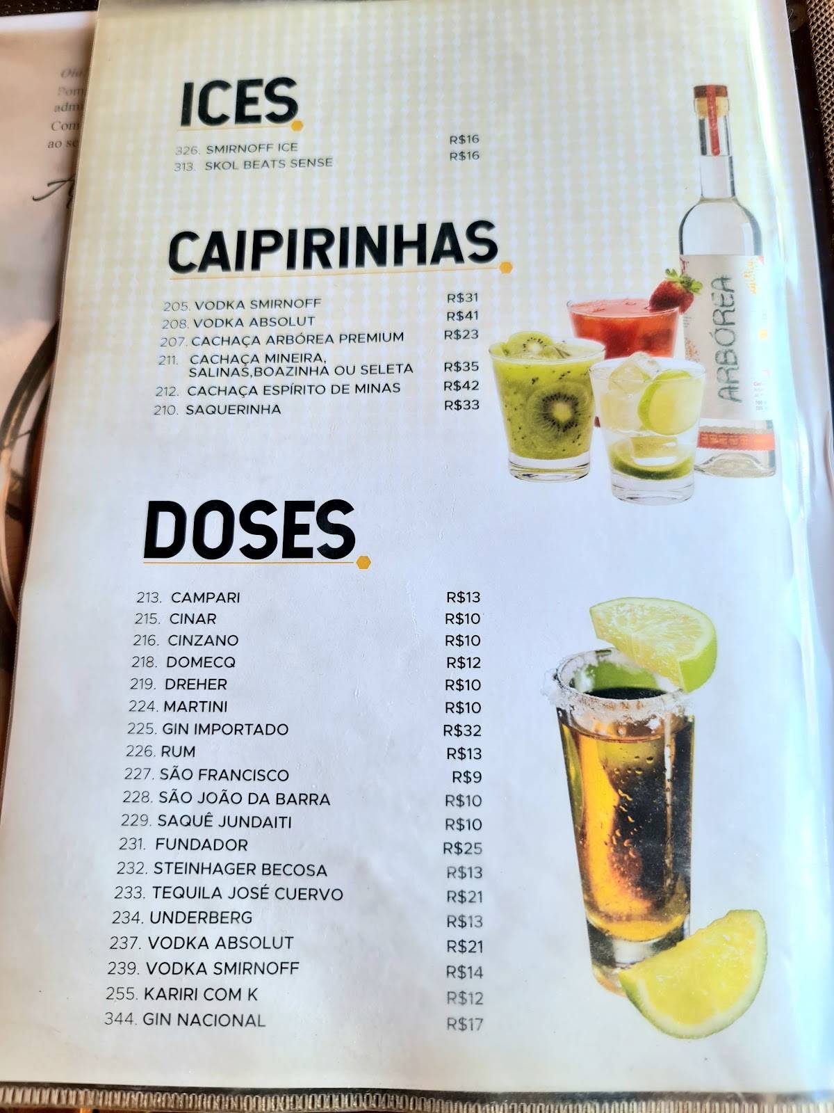 Pompeu e Pompéia cardápio