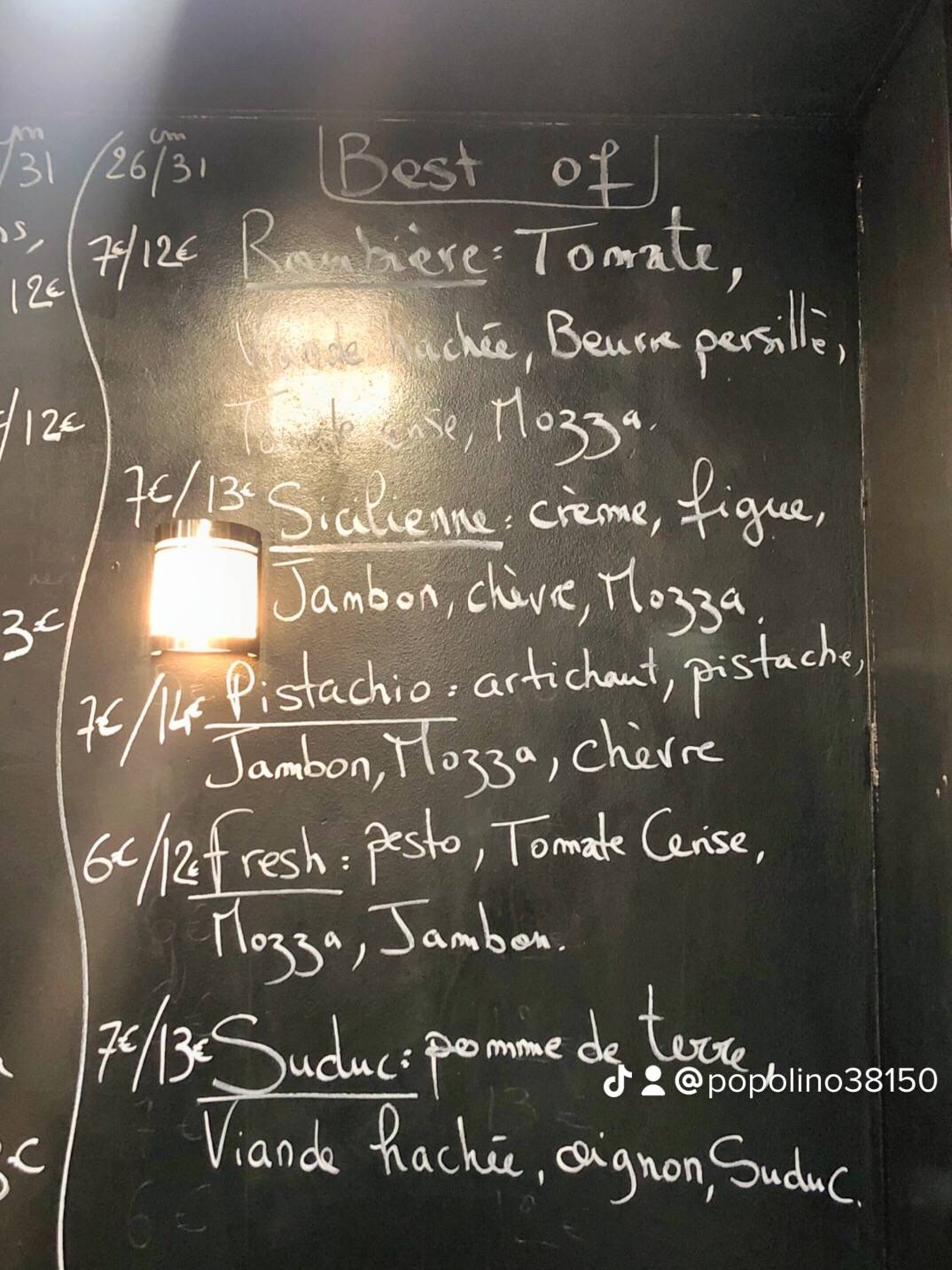 Menu de Popolino pizza