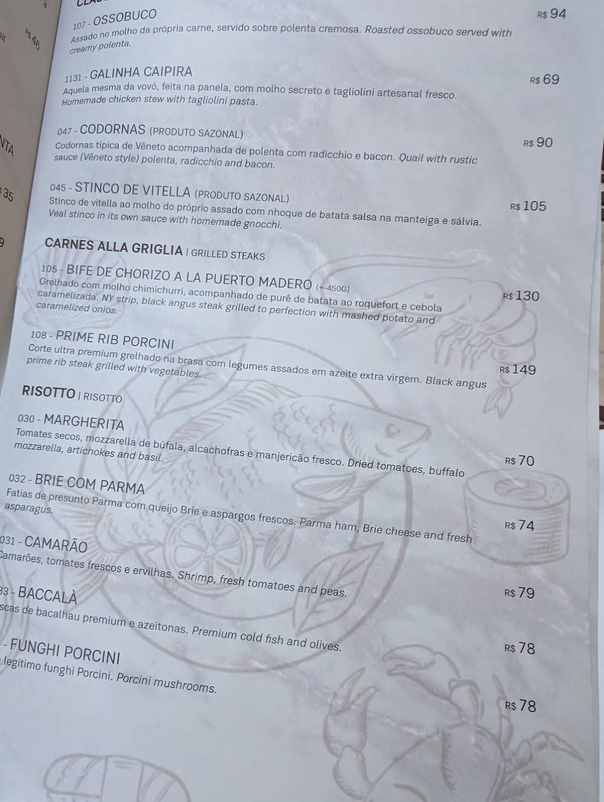 Porcini Trattoria cardápio