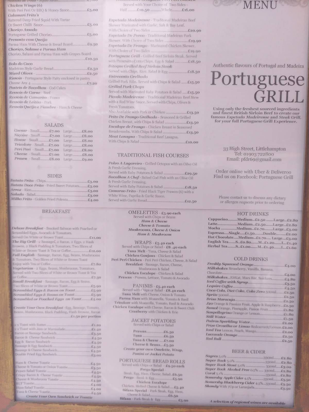 Menu at Portuguese Grill restaurant, Littlehampton