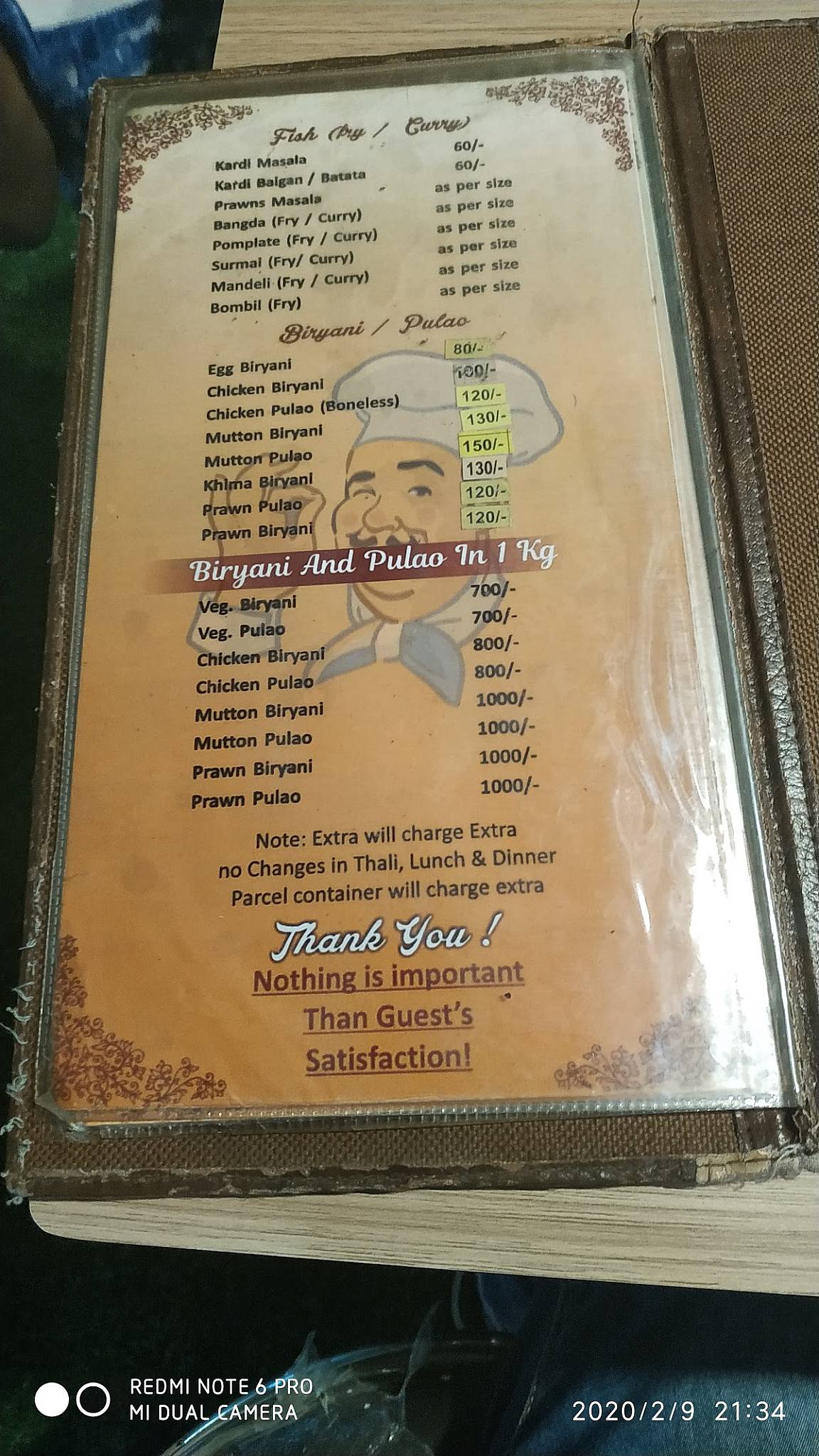 Prakash Restaurant menu