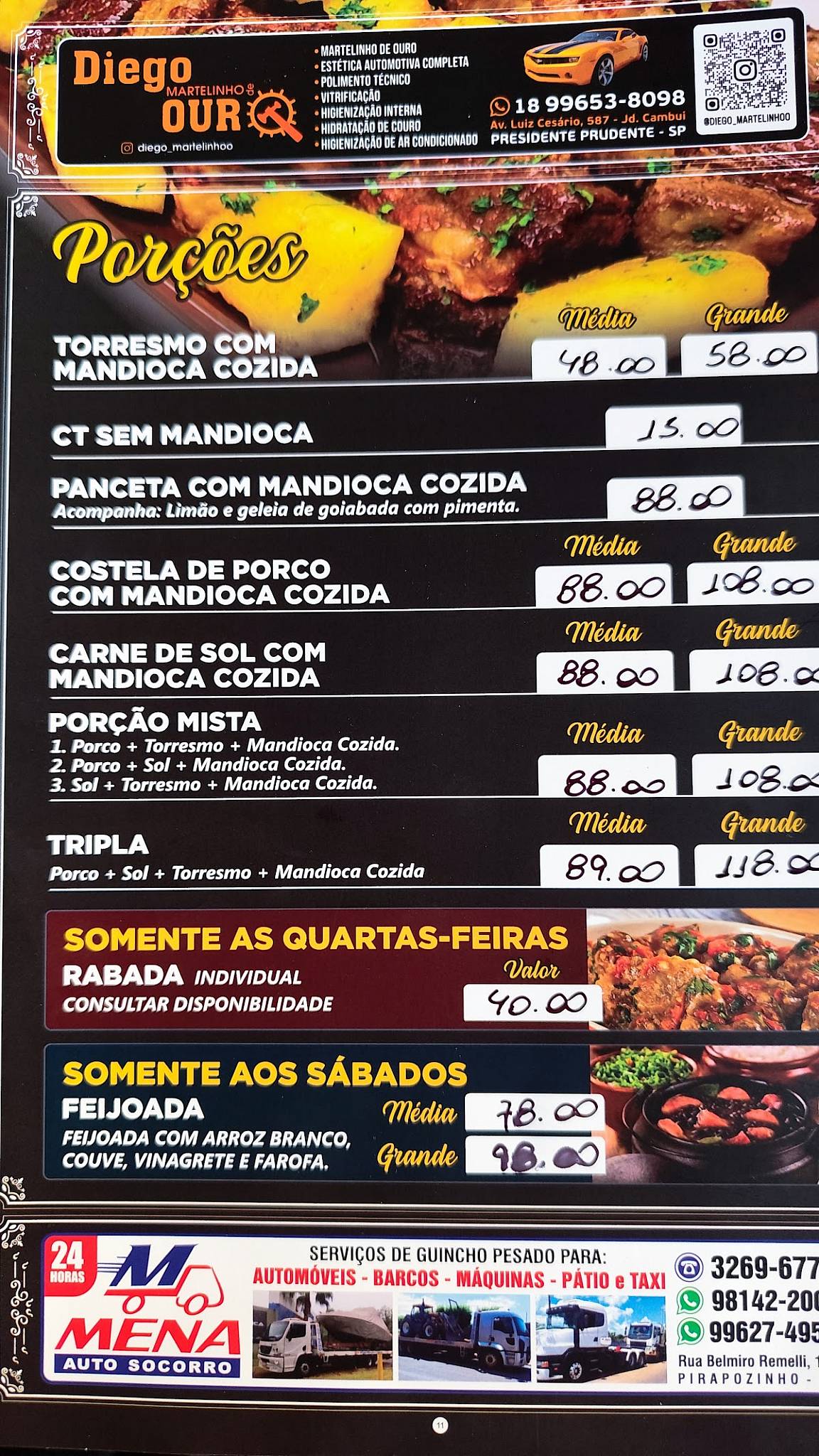 Bar do João Porquinho cardápio