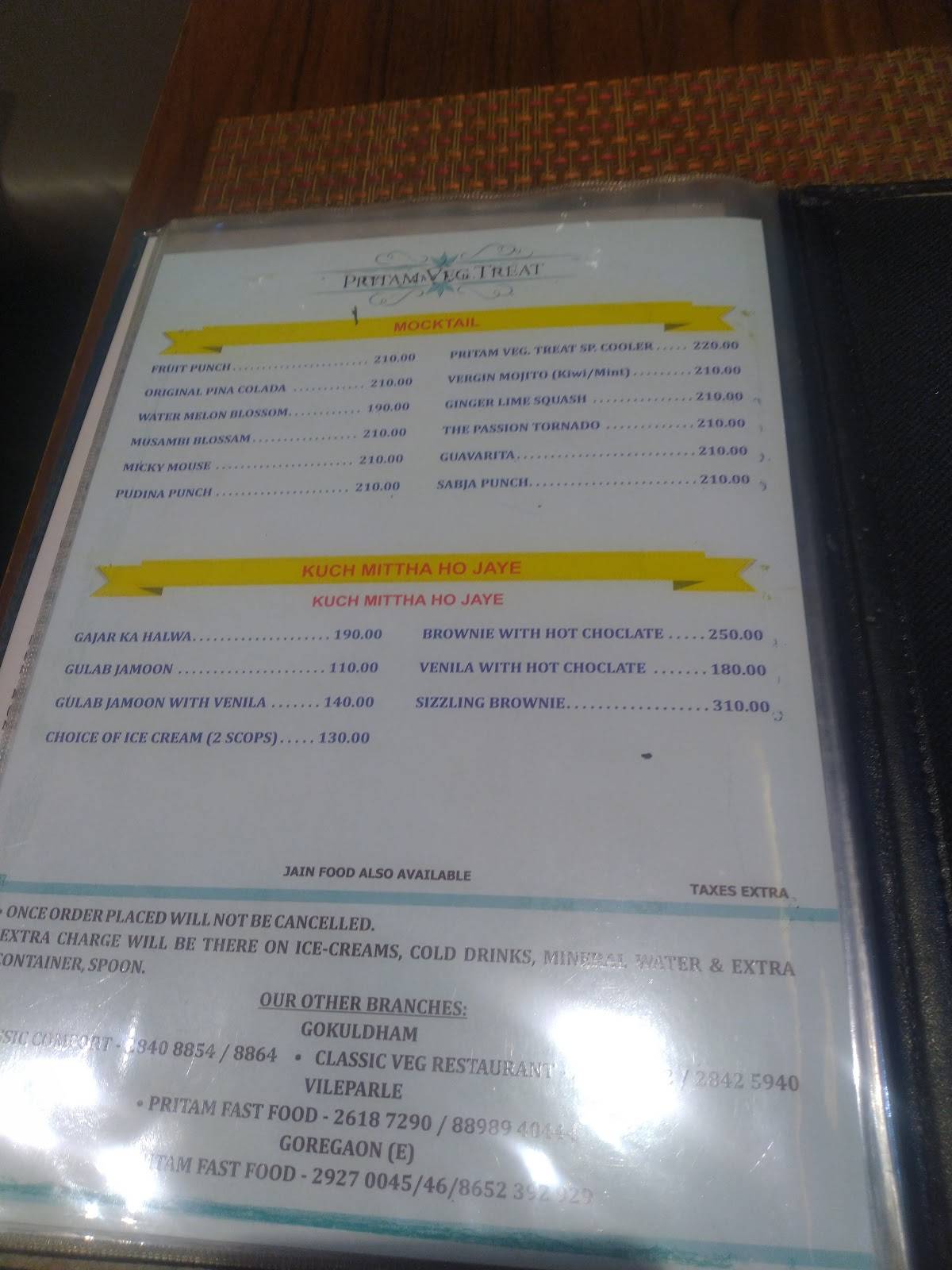 Pritam Veg Delight menu