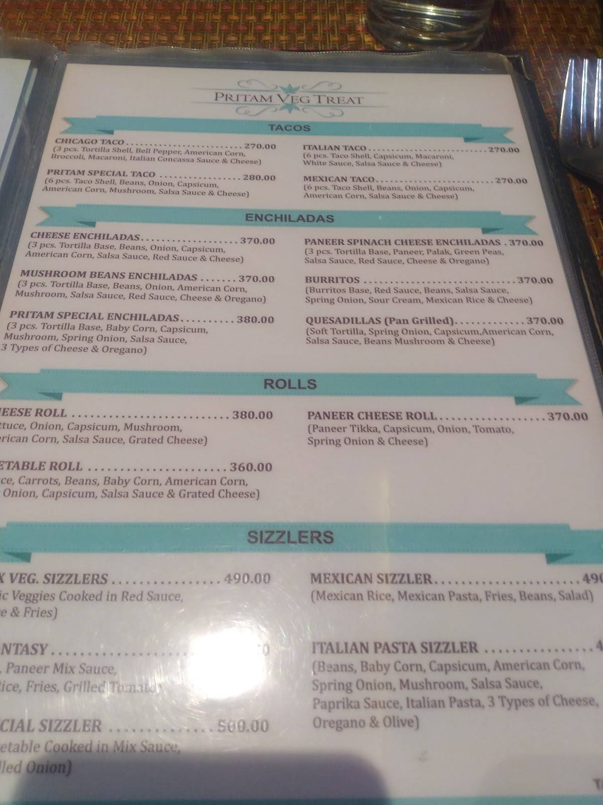 Pritam Veg Delight menu