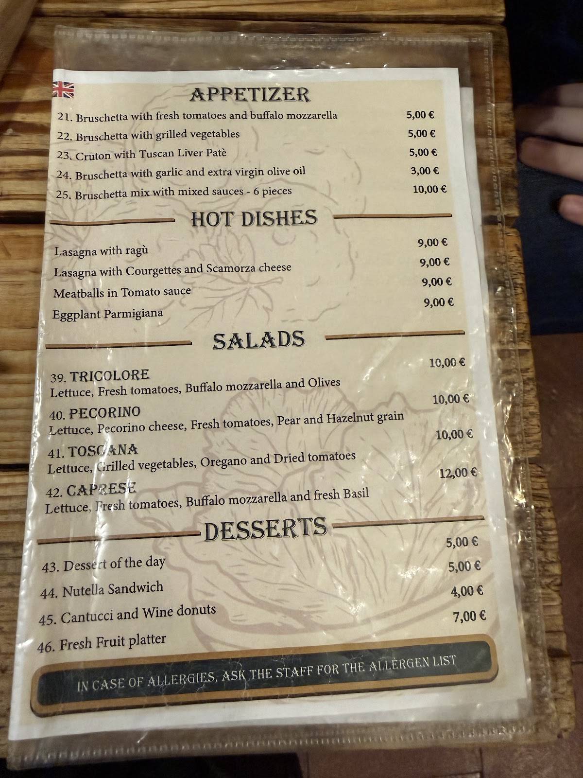 Menu de Prosciutteria Cantina dei Papi - Trevi