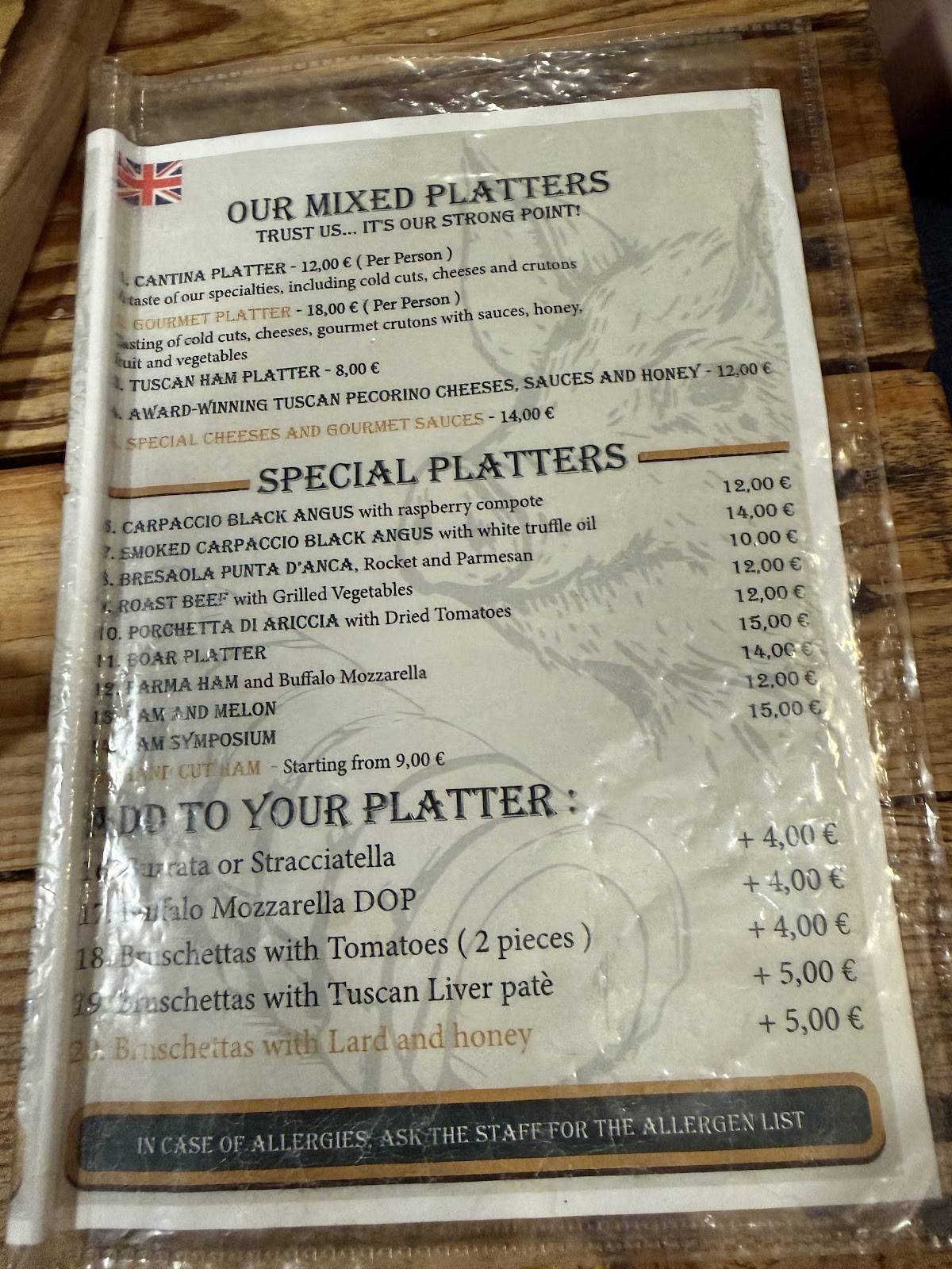 Menu de Prosciutteria Cantina dei Papi - Trevi