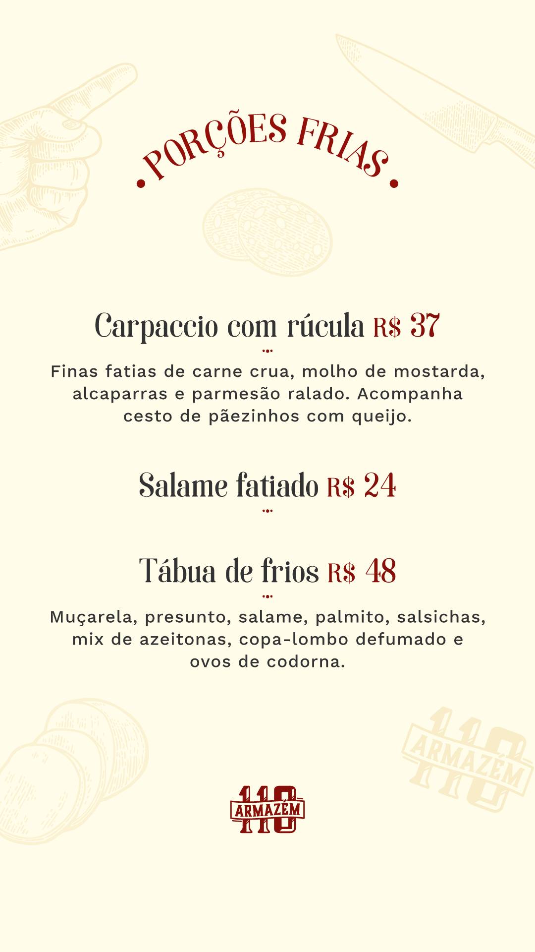 Armazém 110 cardápio