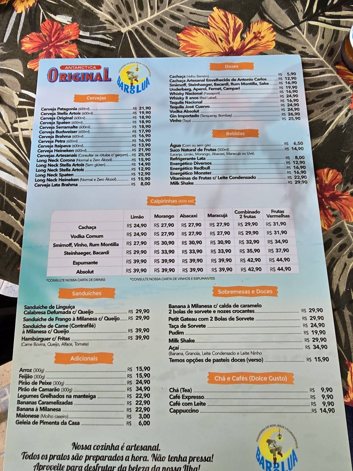 Bar do Lua cardápio