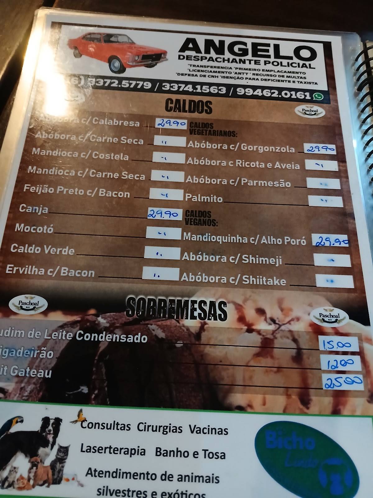 Bar do Paschoal cardápio
