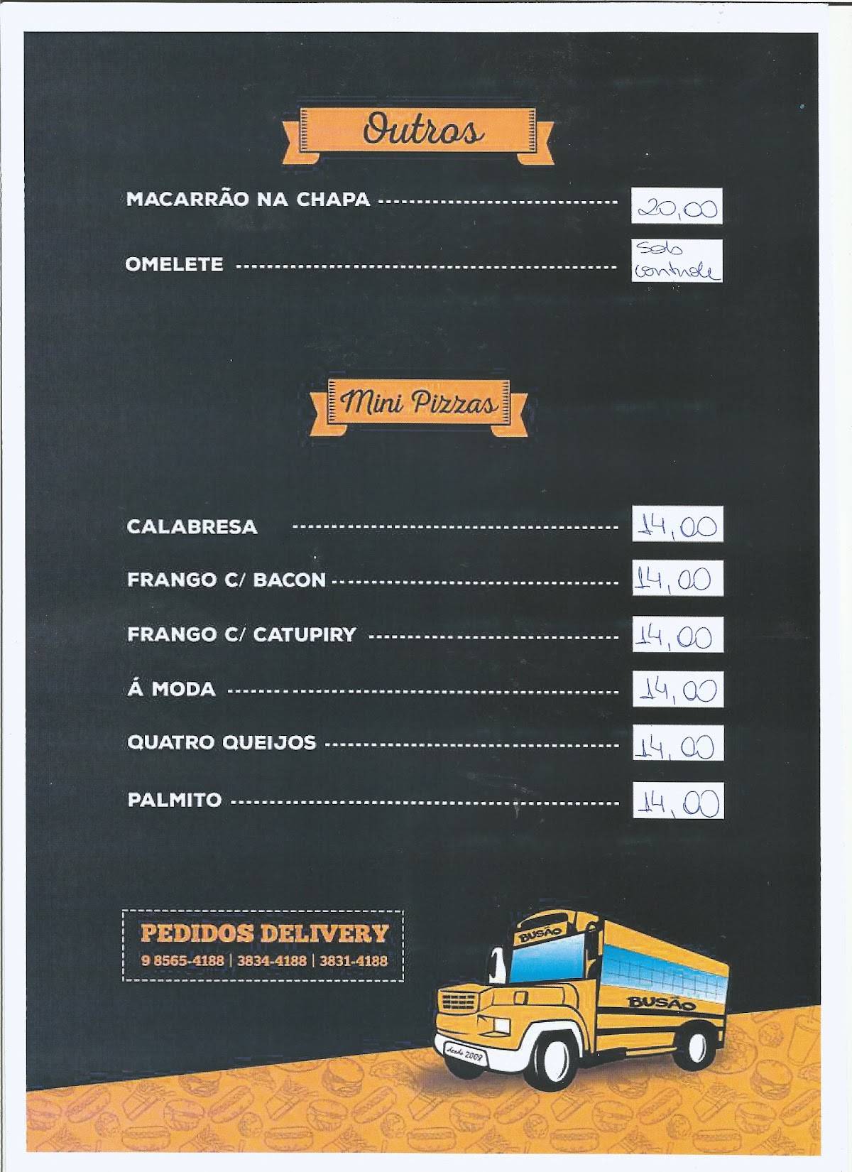 Busão cardápio