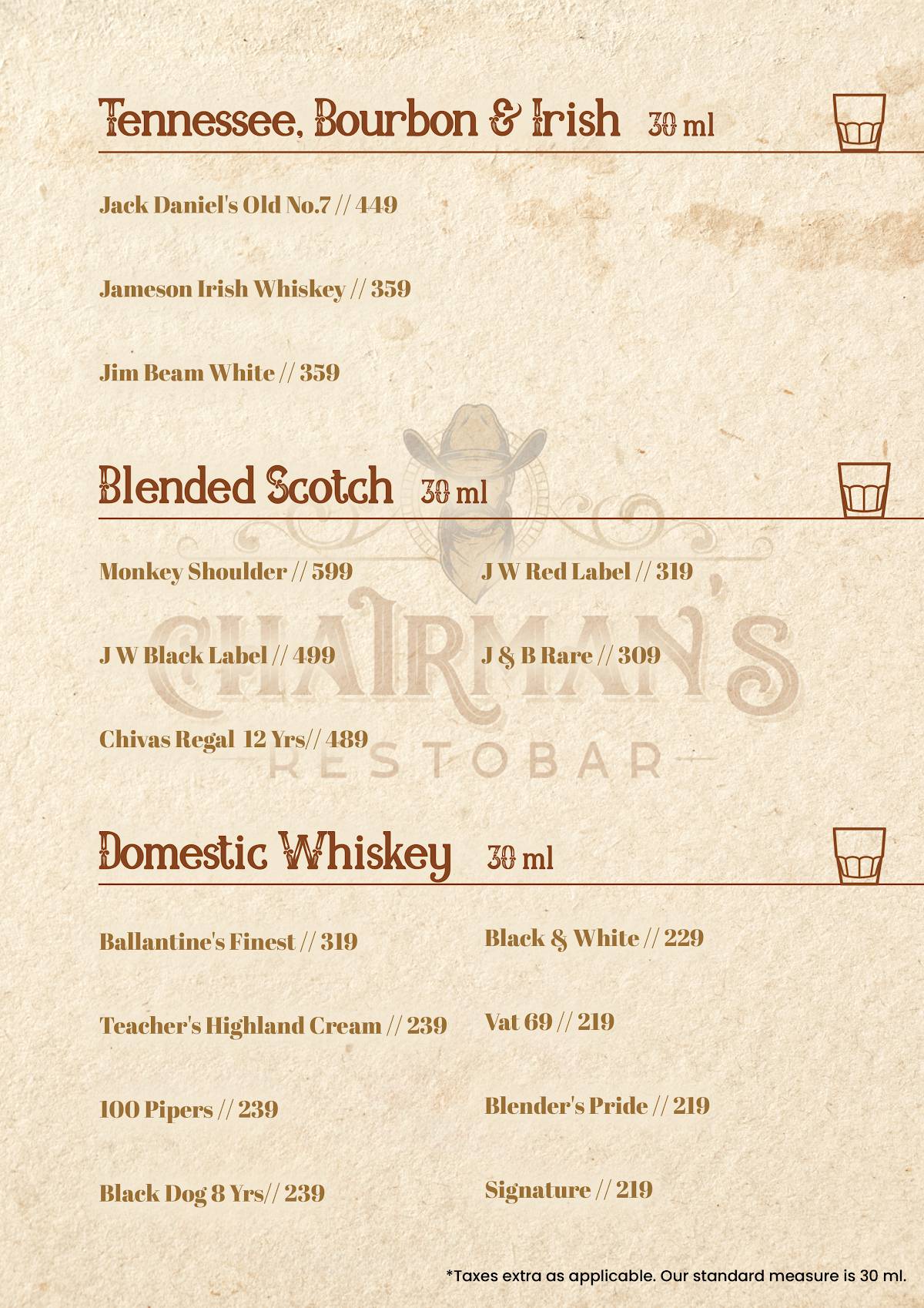 Chairman's Restobar menu