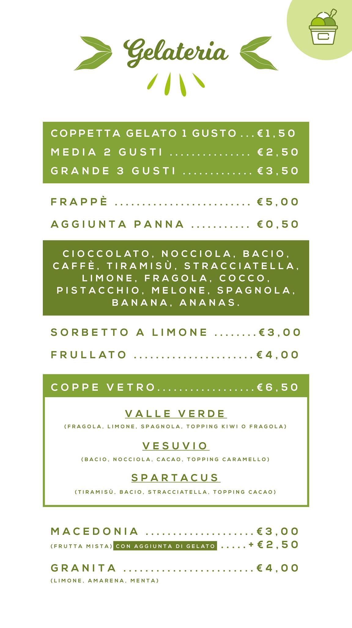 Menu di Chalet Valle Verde 