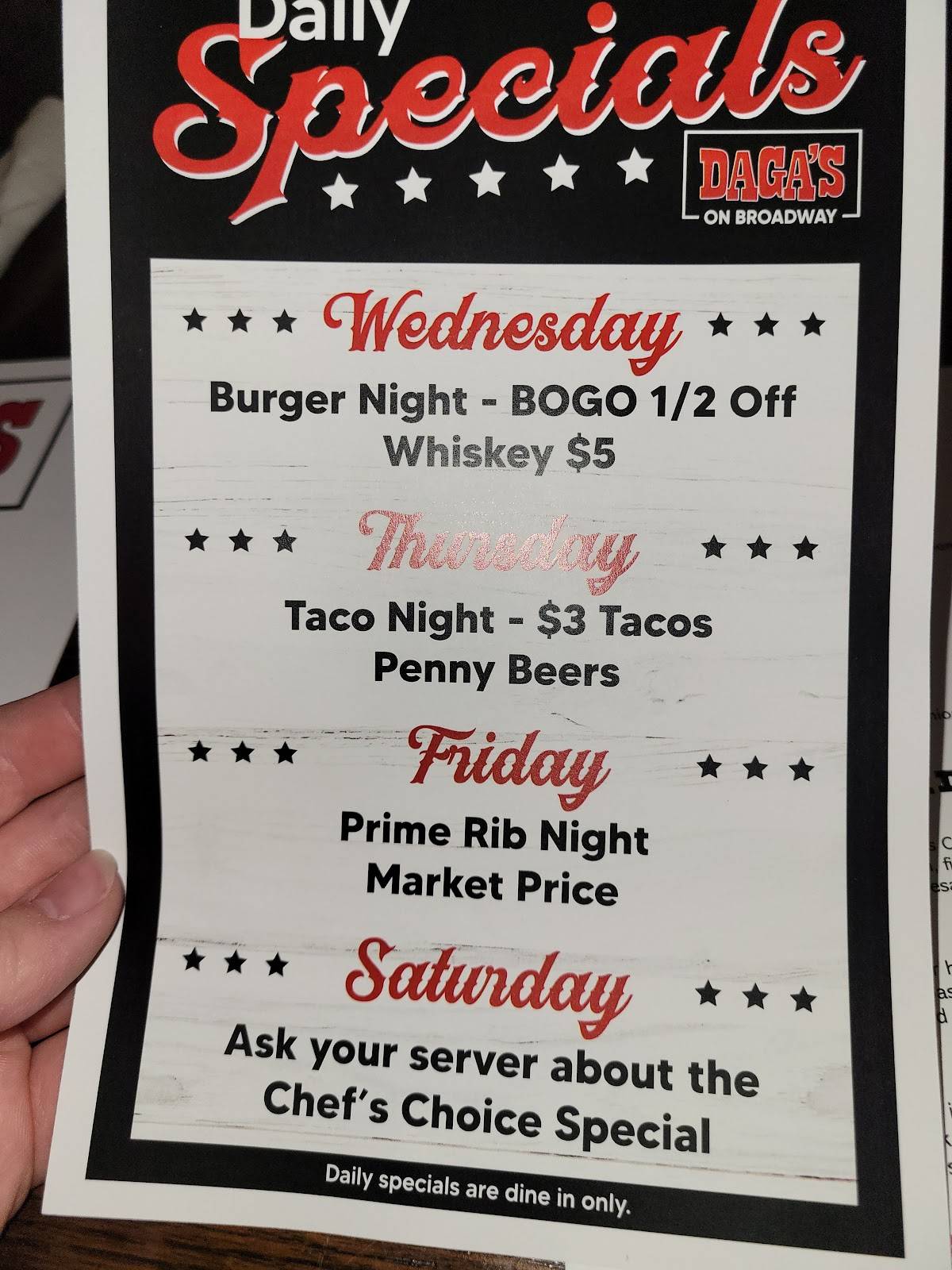 Menu at Dagas on Broadway Sports Bar, Dakota City