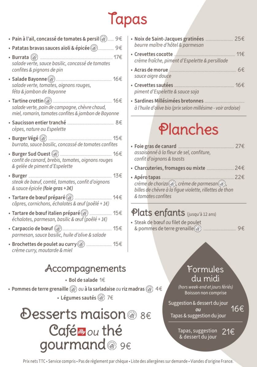 Menu de L'Épicurien