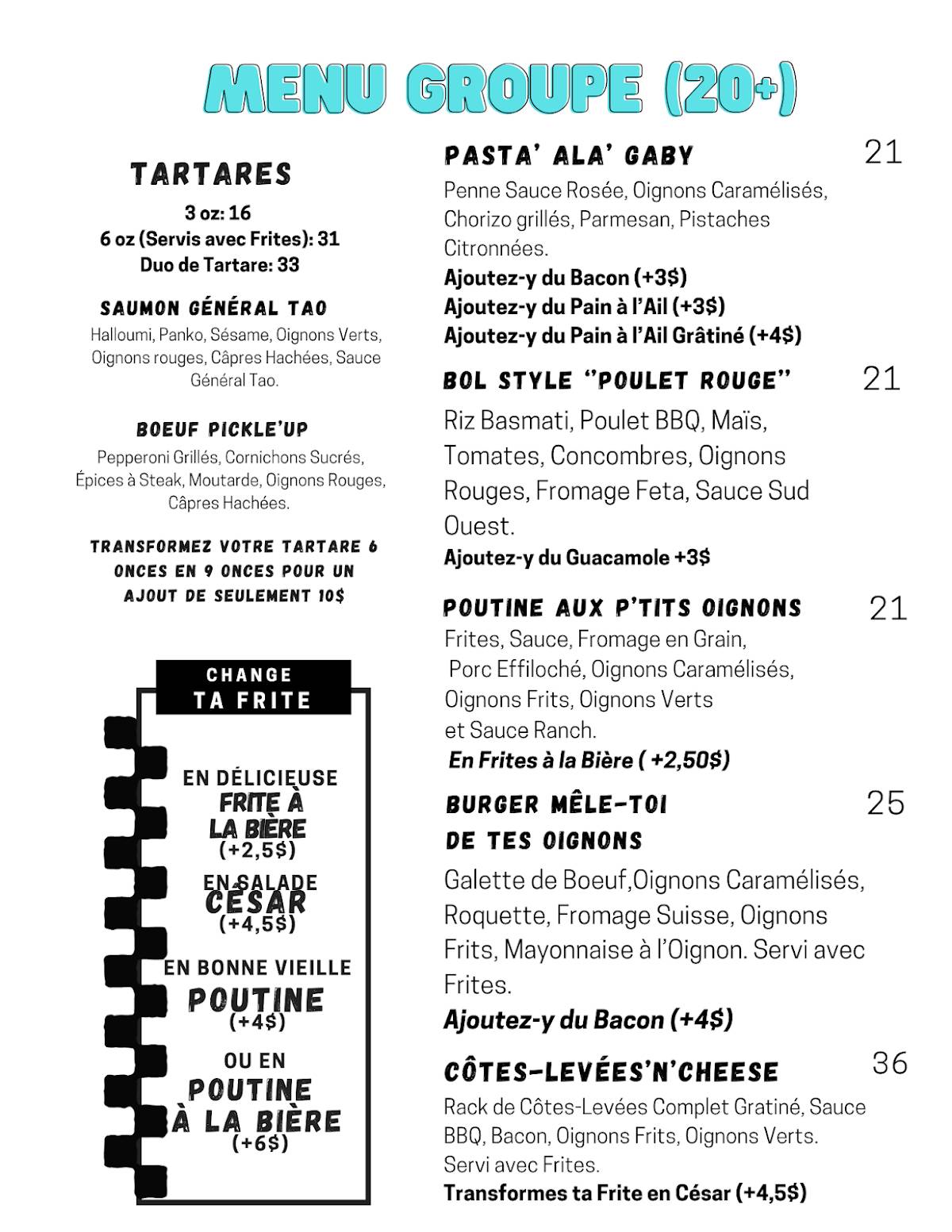 Menu de Les Insupportables