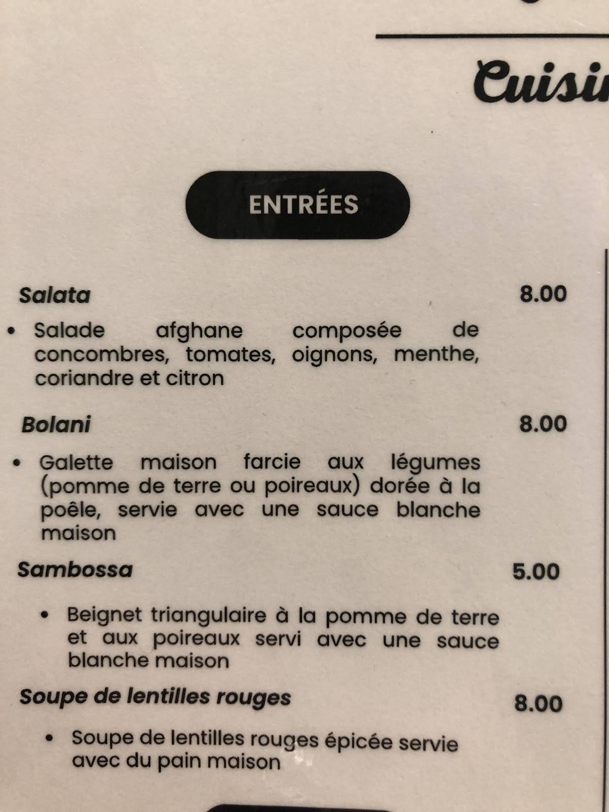 Menu de Mantou spécialité afghane