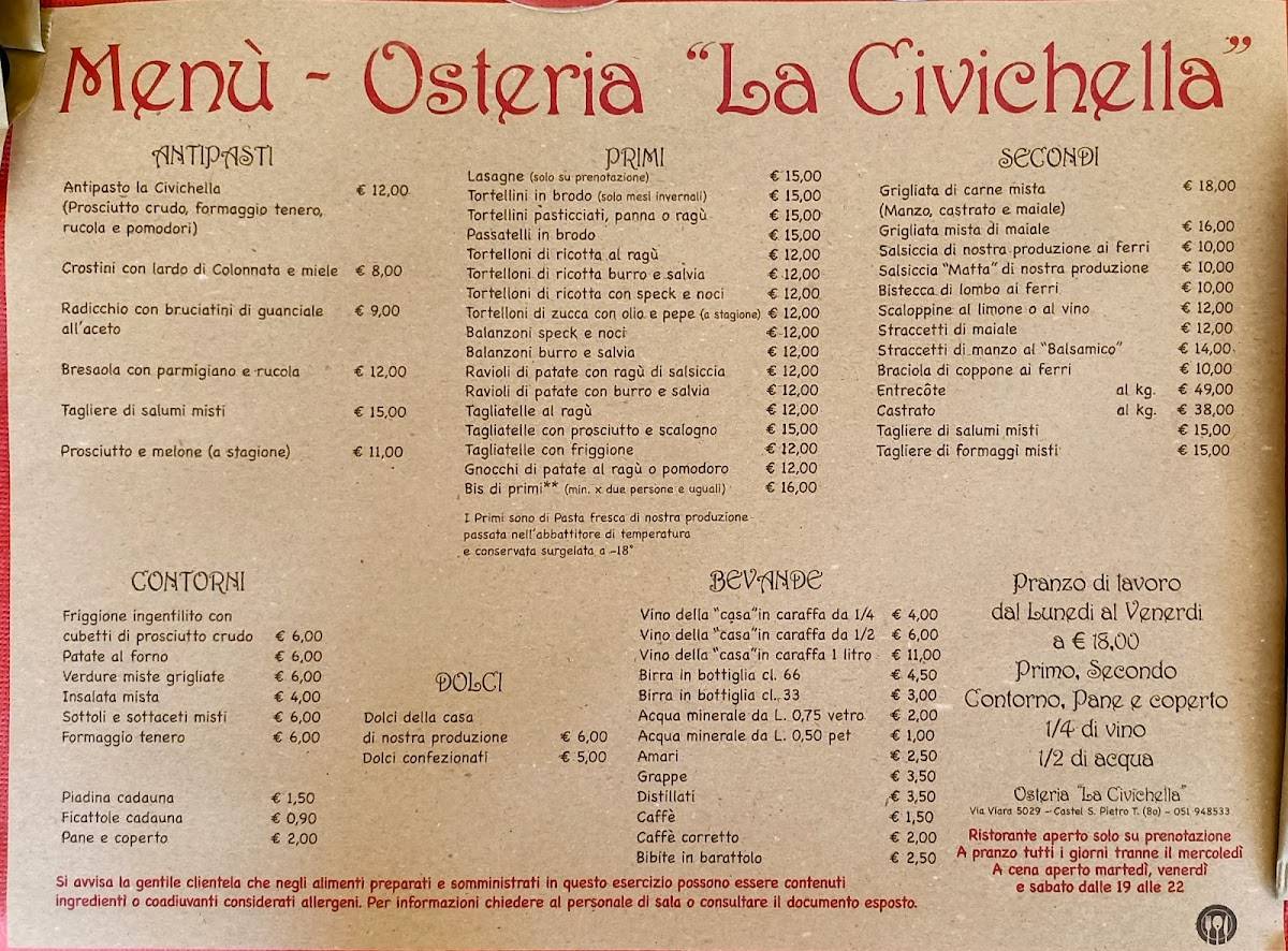 Menu di Osteria La Civichella 