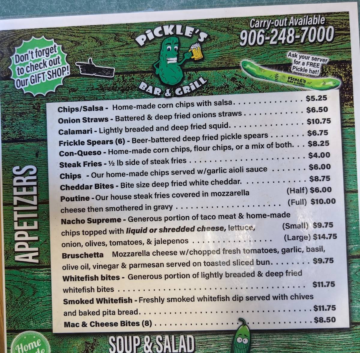 Menu at Pickles pub & bar, Brimley, W Lakeshore Dr