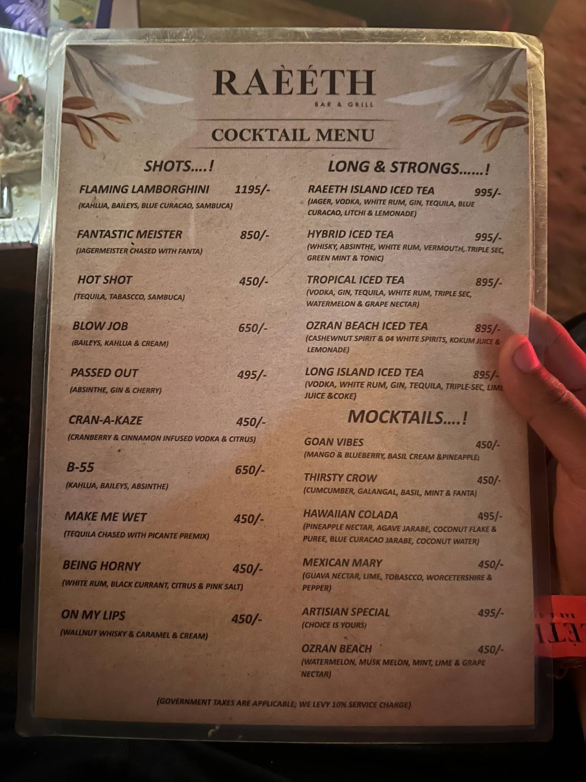 RAEETH Goa menu