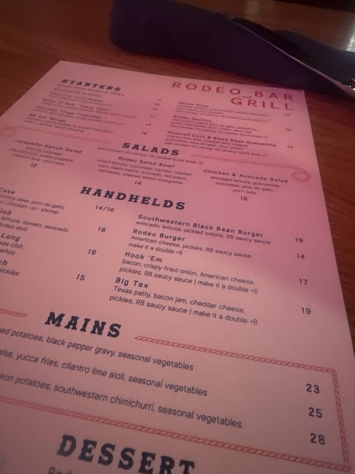 Carta de Rodeo Bar, Dallas