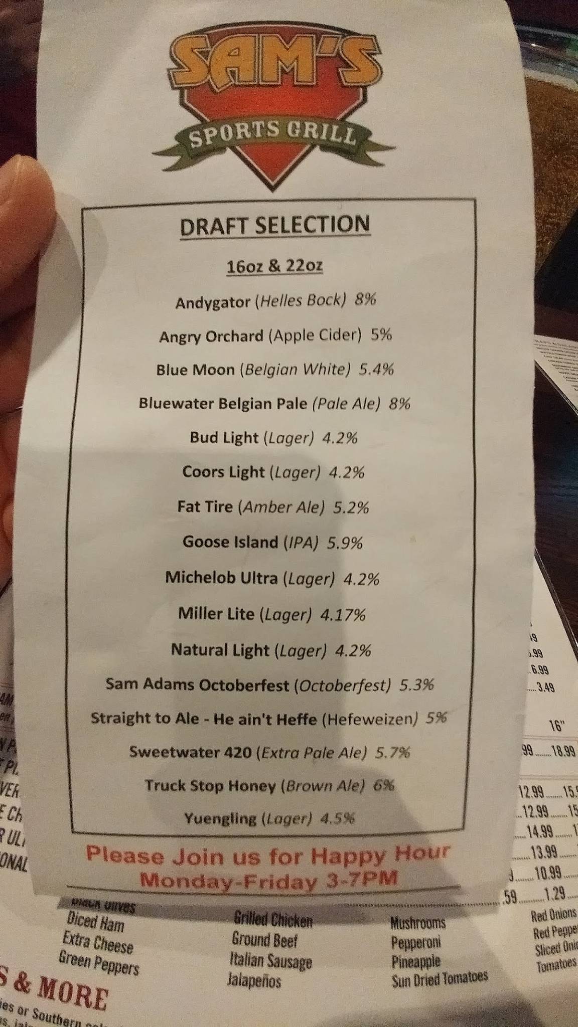 Menu at Sam's Sports Grill Florence pub & bar, Florence