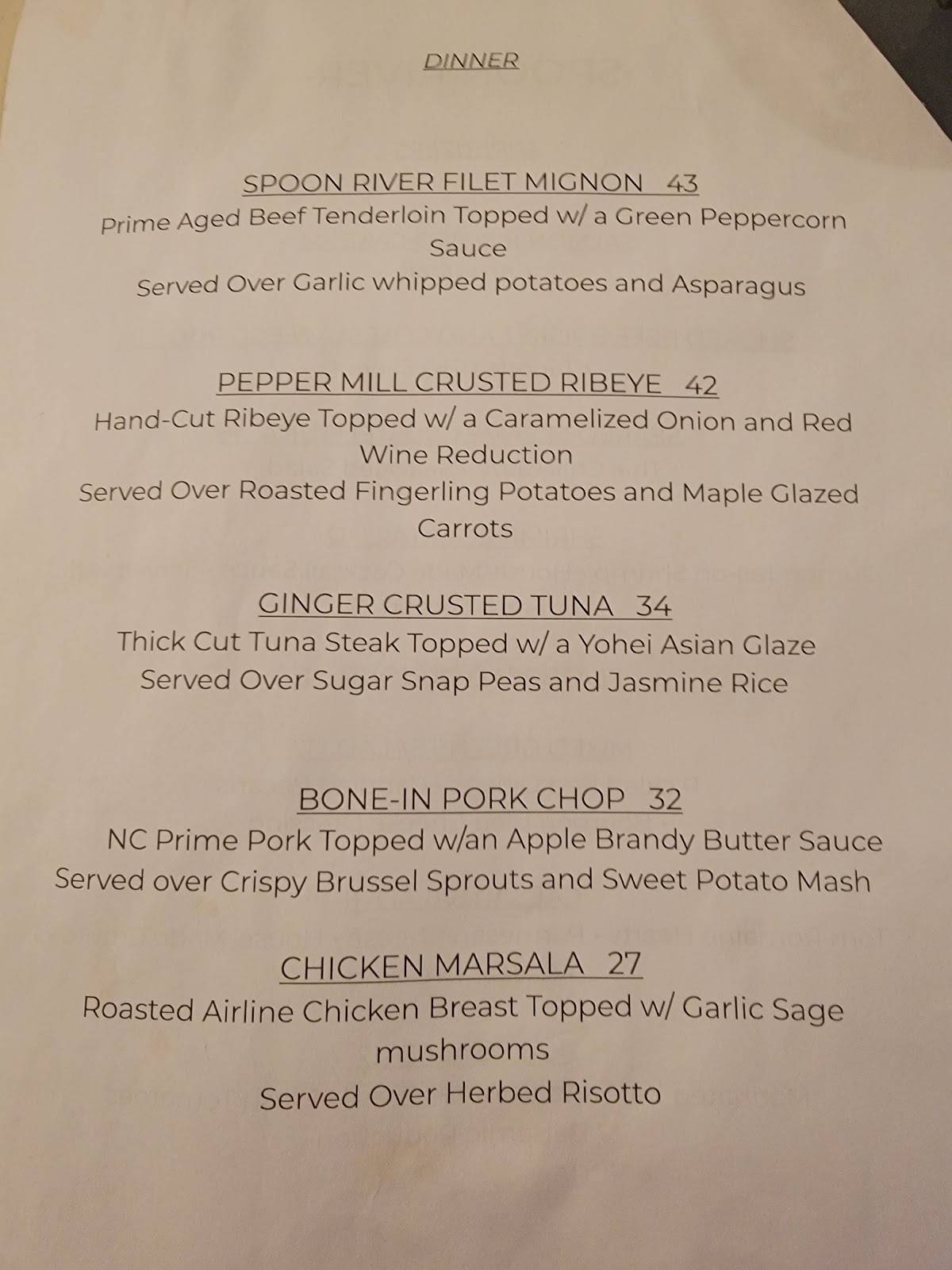 Menu at Spoon River Artworks and Market pub & bar, Belhaven