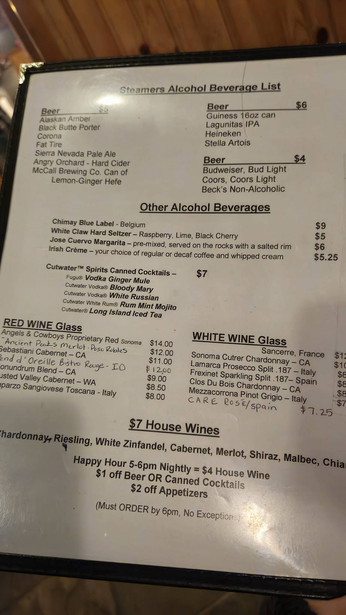 Menu at Steamers Steak & Seafood pub & bar, McCall