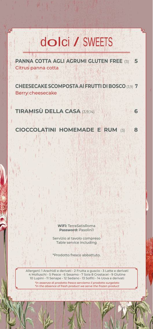 Menu di Terra Satis bar 