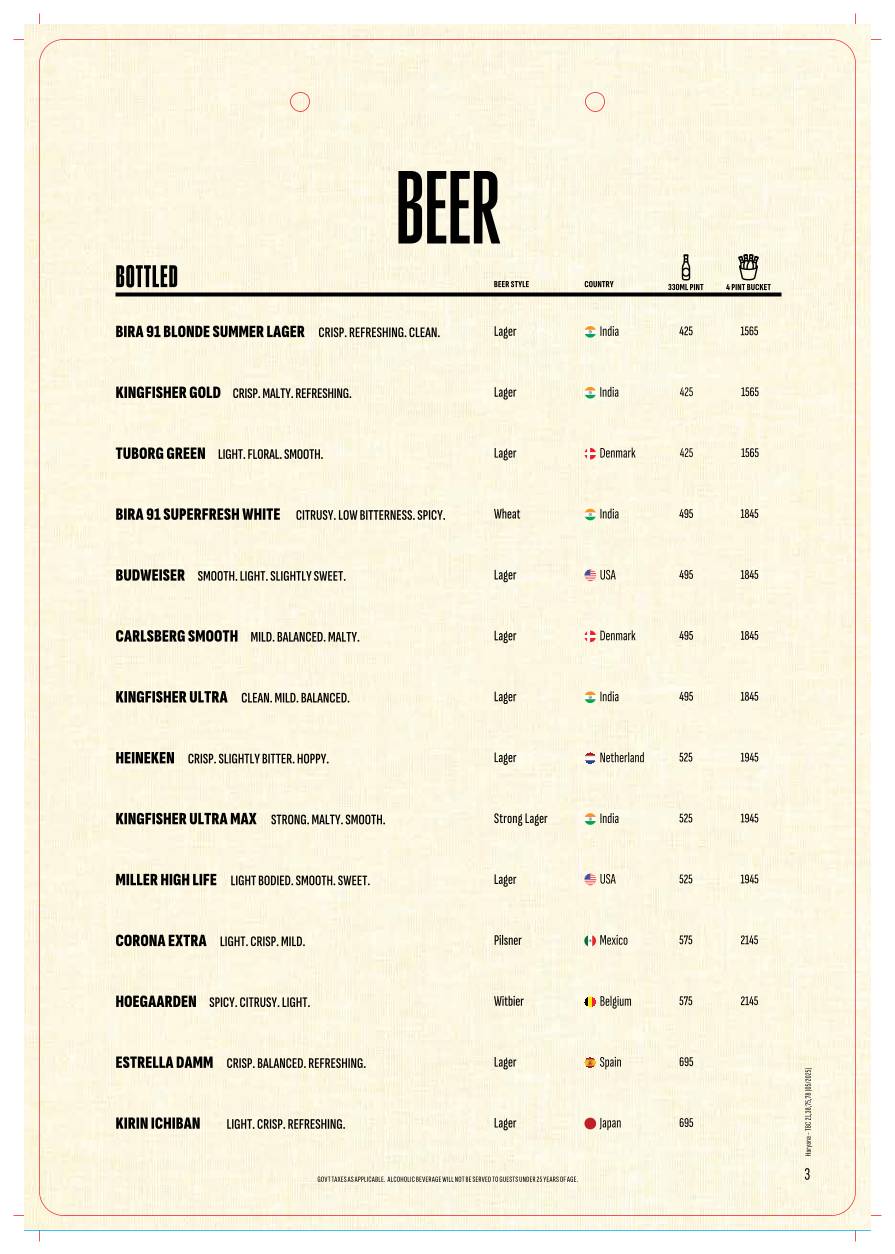 The Beer Café menu