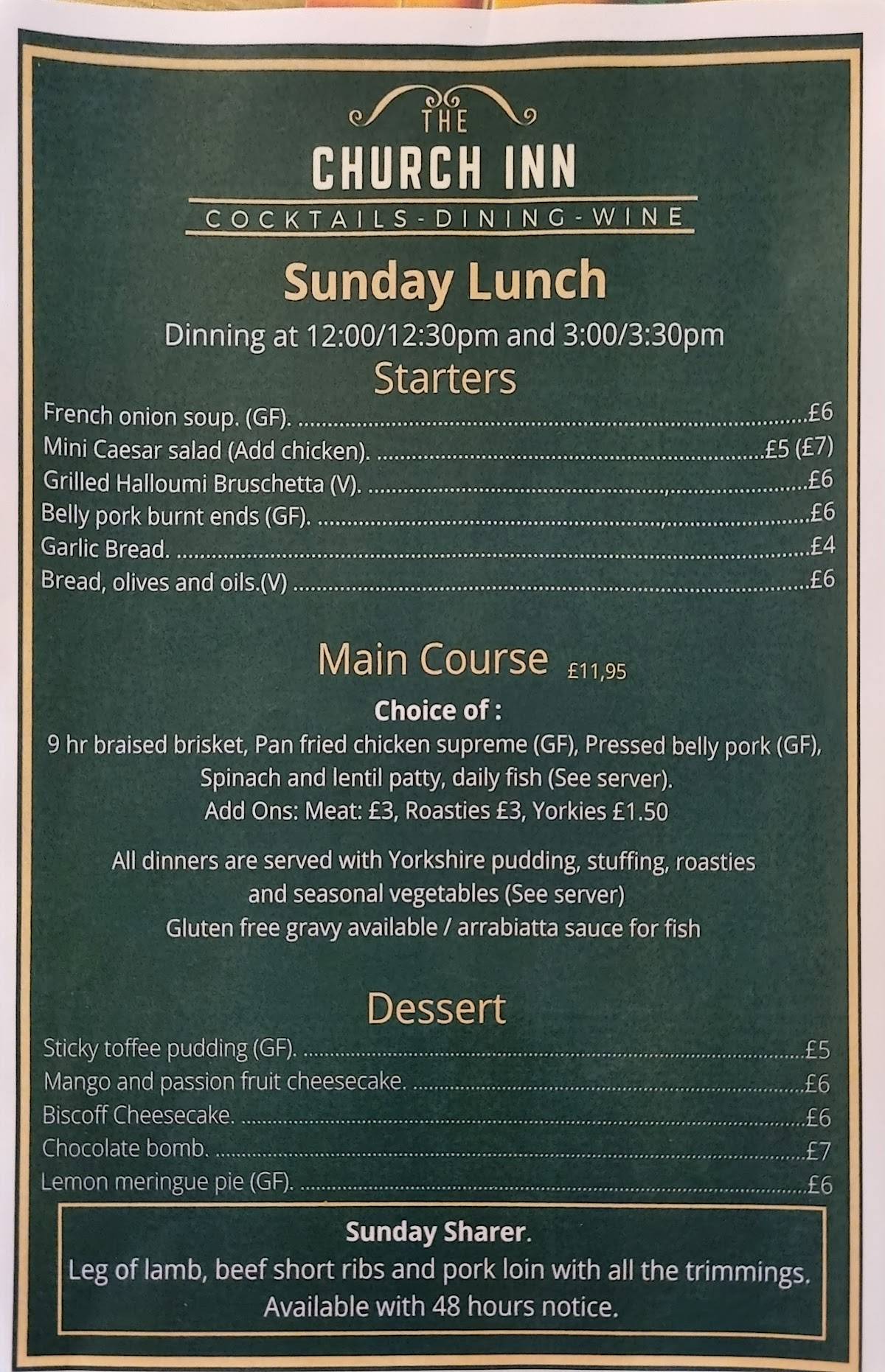 Menu at The Church Inn pub & bar, Blackwood, Bedwellty Rd