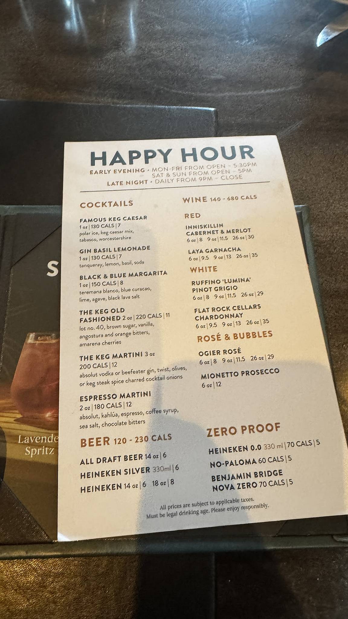 Menu de The Keg Steakhouse + Bar - Hamilton Mountain