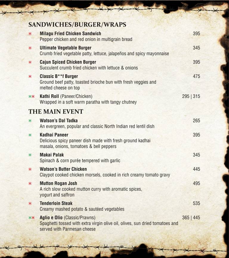 Watson's Ulsoor menu
