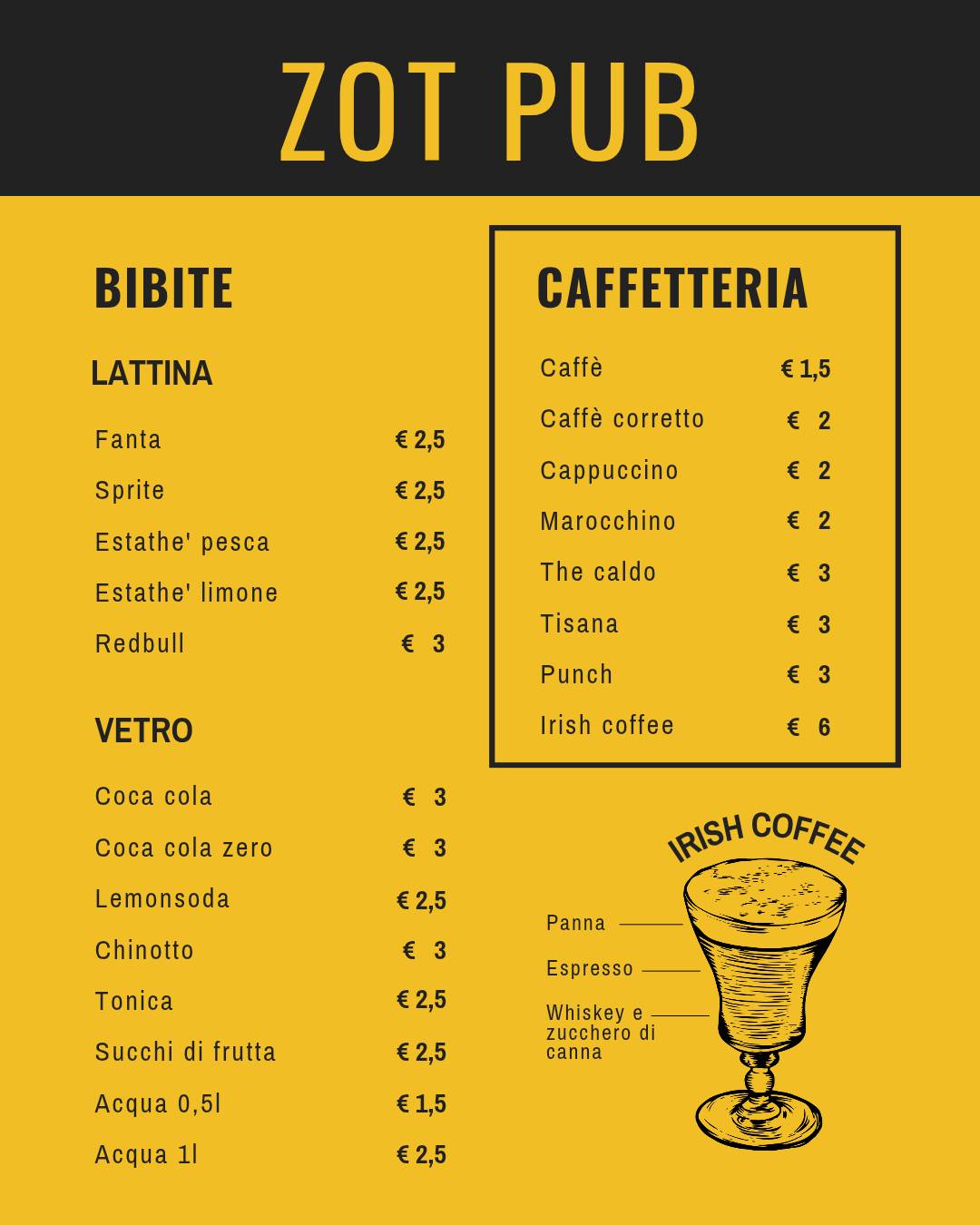 Menu di Zot! Pub Risto Bar 
