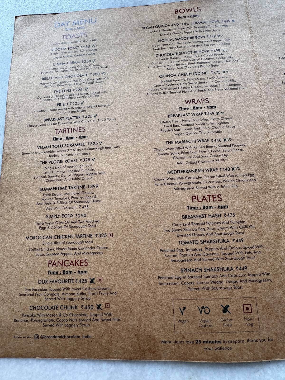 Bread & Chocolate menu