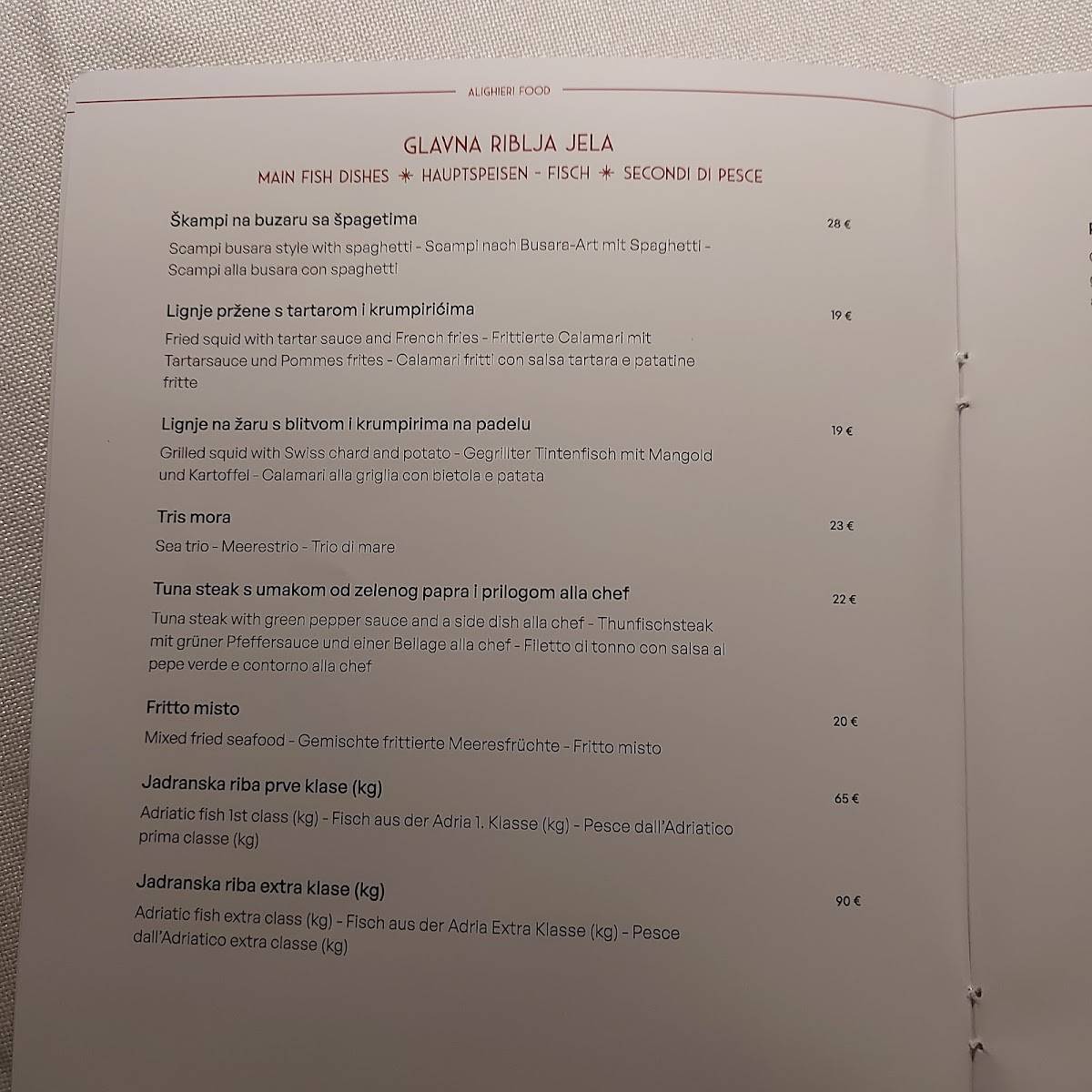 Menu di Bistro Alighieri 